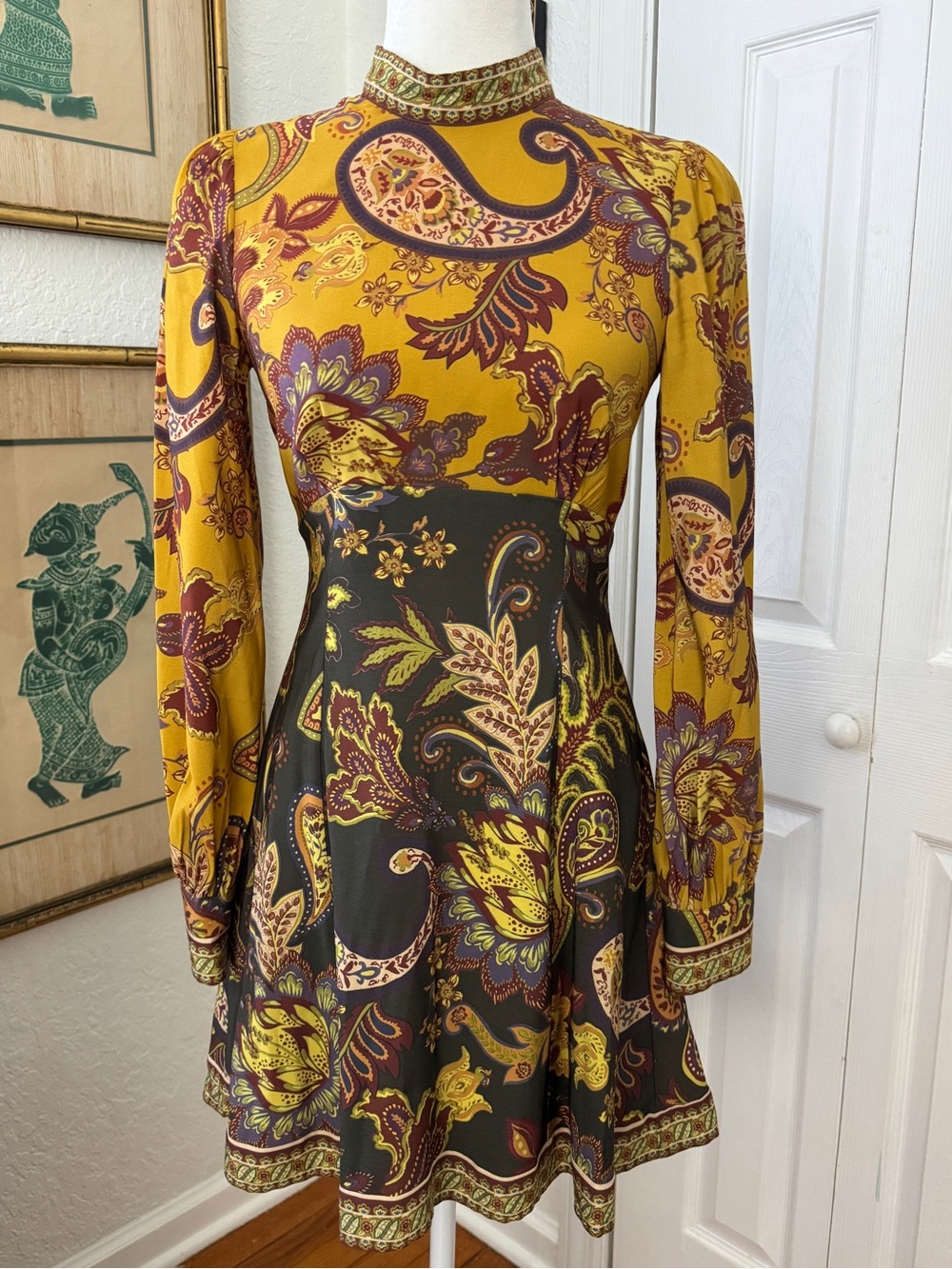 Antonio Melani Ellery Paisley Mock Neck Dress sz 0 NWT Western Sunset $249